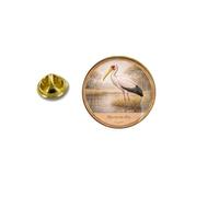 Spilla a forma di uccello cicogna con becco giallo Mycteria ibis