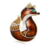 Spilla a tema con strass a forma di volpi, accessorio da donna per banchetti feste e collezioni, spilla a forma di volpi con olio a goccia, One Size, come descritto