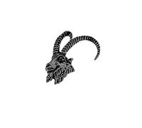 Spilla A51 con testa di stambecco, 3 x 2 cm, finitura nera, in peltro inglese, con chiusura a farfalla, Misura unica, Metallo