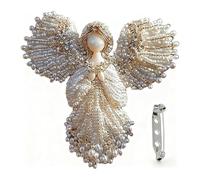 Spilla Angelo in Perla Fatto a Mano, Elegante Spilla da Bavero con Ali d'Angelo e Perla, Regalo Ricordo Spirituale per Uso Quotidiano, Natale, Matrimonio e Feste