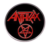 Spilla Anthrax logo in metallo rotondo badge band musicale trash metal