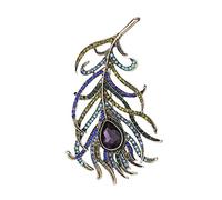 Spilla Art Déco con Piume di Pavone Accessorio per Gioielli di Grande Moda con Strass di Cristallo Multicolori per Le Donne - Multicolore