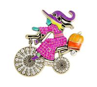 Spilla artistica di Halloween strega spilla in lega per sciarpa, cappello, decorazione, strega sulla bicicletta, spilla, Einheitsgröße, come descritto