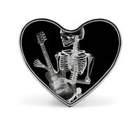 Spilla astratta a raggi X con teschio che suona la chitarra, spilla a forma di cuore, spilla a forma di cuore, distintivi squisiti in lega di alluminio a forma di cuore, accessori per borse e regali