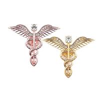 Spilla Caduceo Emblema Pin Medico Gioielli in Lega Pettorale per Mamma Festa della Mamma Dottore Laurea Regalo di Compleanno 2 Pezzi (Oro + Oro Rosa)