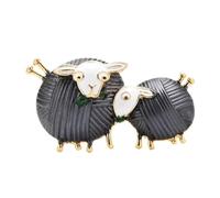Spilla carina a forma di coppia di pecore che mangiano erba, spilla smaltata a 4 colori, spilla casual for feste con animali(Black)