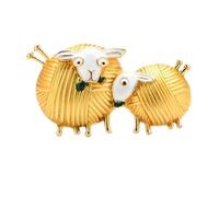 Spilla carina a forma di coppia di pecore che mangiano erba, spilla smaltata a 4 colori, spilla casual for feste con animali(Yellow)