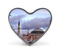 Spilla carina con stemma a forma di cuore in metallo raffigurante la Basilica di Santa Sofia a Istanbul, Turchia, per uomo e donna, per vestiti, borse, cappelli, gioielli e accessori.