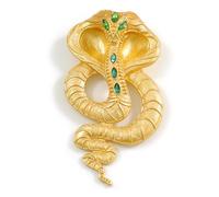 Spilla/ciondolo oversize a forma di serpente in oro brillante con cristalli verdi, lunghezza 11 cm