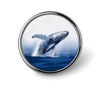 Spilla circolare alla moda con balena blu dell'oceano, spilla in metallo con stampa, distintivo per colletto da donna e uomo, decorazione da regalo