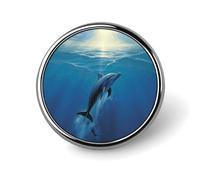 Spilla circolare alla moda con delfino nell'oceano, spilla in metallo, spilla con stampa, distintivo per colletto da donna e uomo, decorazione per regali