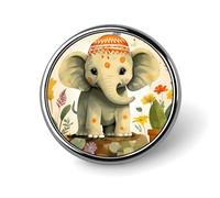 Spilla circolare con elefante dei cartoni animati e dipinto di una pianta, regalo per donne e uomini, souvenir.