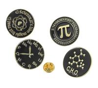 Spilla Circolare Nera 4 Pezzi in Lega Smalto per Stem | Design Simboli Scienza e Matematica, Chiusura Robusta, per Risvolti e Lanyard, Stile Semplice ed Elegante