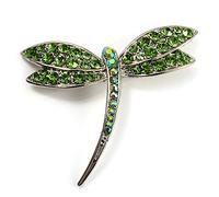 Spilla classica con cristalli Swarovski verde erba (argento)
