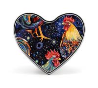Spilla colorata a forma di gallo in galassia, a forma di cuore, per cravatta, abiti, accessori per matrimoni, compleanni, per uomini e donne, Love form, Metallo