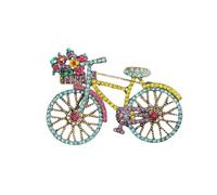 Spilla colorata con strass per vestiti e gioielli da donna, spilla con strass colorati a forma di bicicletta, Zinco, Pietra secondaria