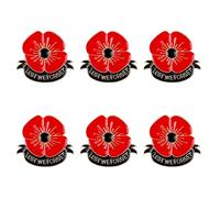 Spilla commemorativa a forma di papavero, 6 pezzi, con papavero rosso e oro, per non dimenticare mai i veterani del giorno della memoria