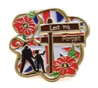 Spilla commemorativa a forma di papavero con scritta in lingua inglese "Lest We Forget", decorazione per veterani, regalo per feste