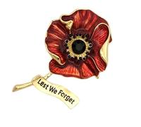 Spilla commemorativa papaveri rossi papaveri spilla fiore spille smaltate strass spilla commemorativa regali per le donne fiore pin, Misura unica, come descritto
