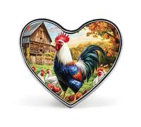 Spilla commemorativa unisex in metallo con cuore da fattoria con gallo e galline, spilla da bavero, bottone, accessorio per cappotto, zaino, matrimonio
