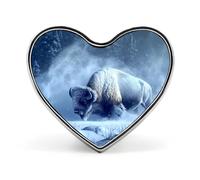 Spilla commemorativa unisex in metallo con cuore di bisonte e tempesta di neve, spilla da bavero, bottone, accessorio per cappotto, zaino, matrimonio