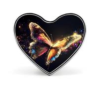 Spilla commemorativa unisex in metallo con farfalla volante glitterata a forma di cuore, spilla da bavero, bottone, accessorio per abito, cappotto, zaino, matrimonio
