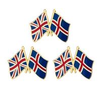 Spilla con bandiera dell'amicizia del Regno Unito e dell'Islanda, 2,4 cm x 1,9 cm, con scritta "Union Jack incrociata" e bandiera islandese e spille diplomatiche in smalto duro