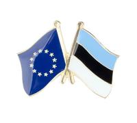 Spilla con bandiera dell'amicizia dell'UE e dell'Estonia, 2,5 cm x 1,9 cm, con bandiere incrociate smaltate con finiture dorate, da collezione dell'Unione europea e bandiera estone