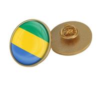 Spilla Con Bandiera Nazionale Del Gabon - Distintivo Con Bandiera Geometrica In Stile Nazionale Spilla Con Emblema Nazionale Accessorio Vintage Spilla Con Bavero Per Uomo E Donna Rotonda