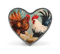 Spilla con bottone a forma di gallo che combatte, spilla a forma di cuore, decorazione con grafica, cappello, abbigliamento, borsa