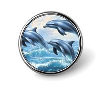 Spilla con bottone e distintivi rotondi con delfini che saltano sulle onde dell'oceano, decorazione con grafica, cappello, abbigliamento, borsa