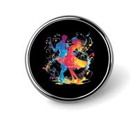 Spilla con bottone e spilla rotonda con ballerini che ballano al ritmo della musica, decorazione con grafica, cappello, abbigliamento, borsa