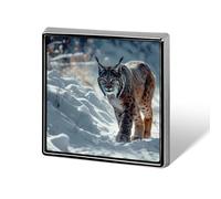 Spilla con bottone personalizzato, spilla quadrata con distintivo a forma di lince canadese, grande felino delle nevi, spilla per donna e uomo