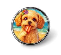 Spilla con bottoni a forma di simpatico cane Labardoodle che mangia ghiaccioli per abito da donna, camicetta, top scollati, decorazione in tessuto