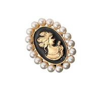 Spilla con cammeo floreale di ispirazione antica con strass e perle, accessorio versatile per eventi formali, spilla cammeo vintage in lega, Grande, come descritto