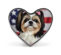 Spilla con cane Shih Tzu e fiori per donne e uomini, spilla con distintivo a forma di cuore per feste e matrimoni