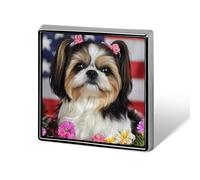 Spilla con cane Shih Tzu e fiori, spilla quadrata con distintivo, spilla da bavero per donna e uomo, regalo
