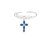 Spilla con croce blu e perle finte - Regalo di nozze per la sposa, accessorio cristiano da matrimonio, spilla gioiello per bouquet, abito o giarrettiera - Idea regalo per bridal shower e damigelle