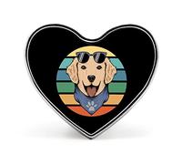 Spilla con distintivo a forma di cuore stampato con cane Golden Retriever retrò, spilla divertente da bavero, bottone decorativo per cravatta per uomo e donna