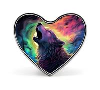 Spilla con distintivo a forma di cuore stampato con che ulula alla luce del nord, spilla divertente da bavero, bottone decorativo per uomo e donna