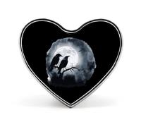 Spilla con distintivo a forma di cuore stampato con corvi neri sotto la luna piena, divertente spilla da bavero, decorazione per uomo e donna
