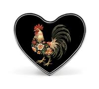 Spilla con distintivo a forma di cuore stampato con gallo floreale, spilla divertente per cravatta, decorazione per uomo e donna, forma d'amore, stile