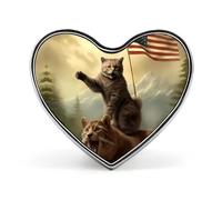 Spilla con distintivo a forma di cuore stampato con gatto, leopardo e bandiera degli Stati Uniti, divertente spilla da bavero, decorazione per uomo e donna