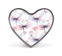 Spilla con distintivo a forma di cuore stampato con libellula retrò e tarassaco, divertente spilla da bavero, decorazione per uomo e donna