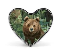 Spilla con distintivo a forma di cuore stampato con mamma e cucciolo di orso bruno, spilla divertente da bavero, decorazione per uomo e donna