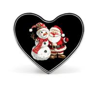 Spilla con distintivo a forma di cuore stampato con pupazzo di neve e Babbo Natale, divertente spilla da bavero, decorazione per uomo e donna