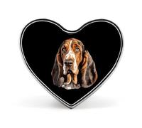 Spilla con distintivo a forma di cuore stampato con razza Basset Hound, spilla divertente da bavero, bottone decorativo per uomo e donna