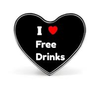 Spilla con distintivo a forma di cuore stampato con scritta "I Love Free Drinks", spilla divertente con bottone decorativo per cravatta da bavero per uomo e donna