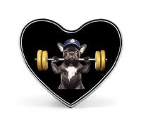 Spilla con distintivo a forma di cuore stampato con un cane forte che solleva manubri, spilla divertente con bottone decorativo per cravatta da bavero per uomo e donna