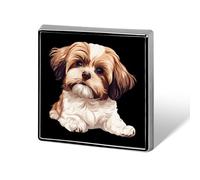 Spilla con distintivo quadrato stampato con cane Shih Tzu carino, spilla con bottone, decorazione per cravatta da bavero, per uomo e donna, zaino